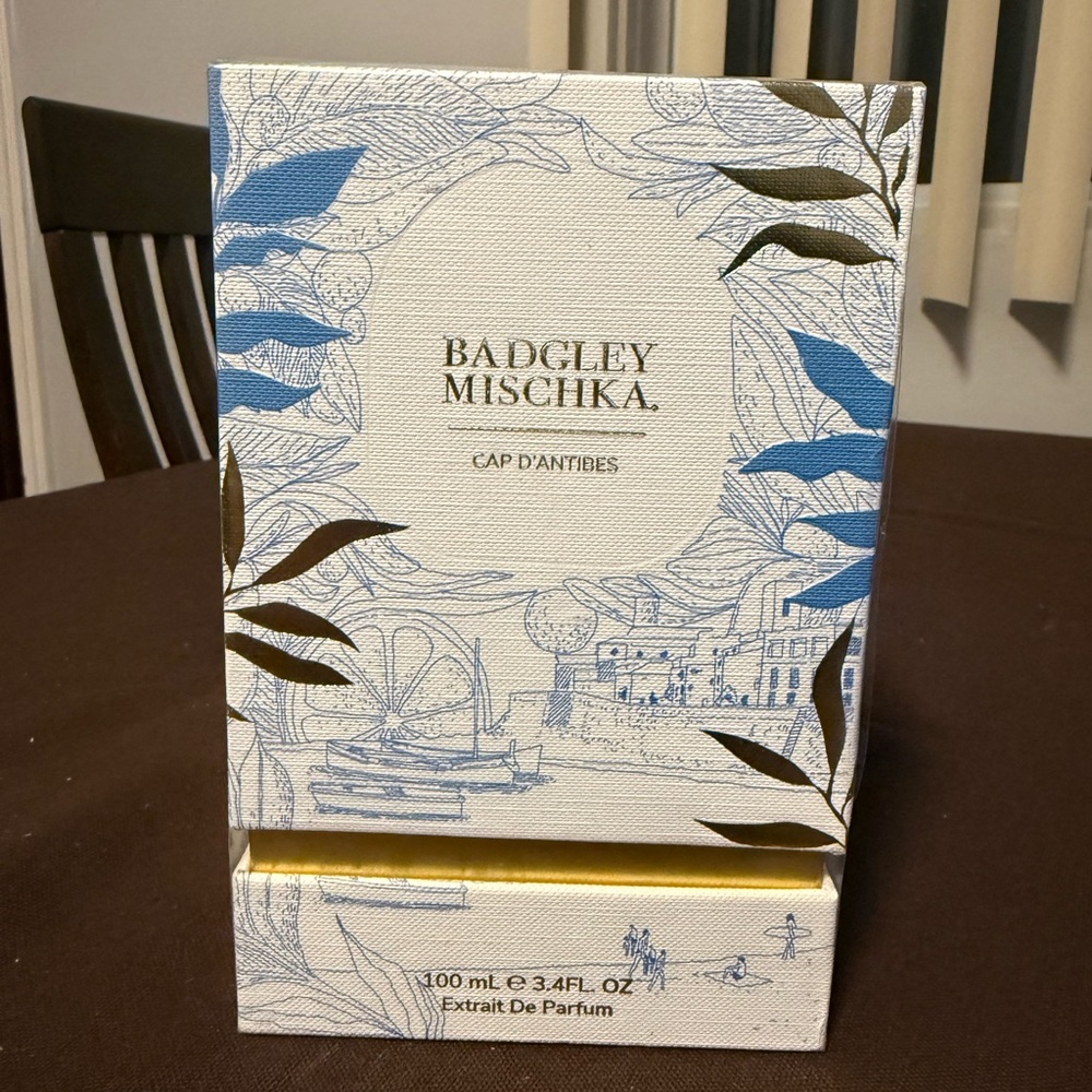 Badgley Mischka Cap d'Antibes with Blue and Gold Design